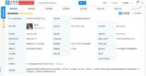 YY关联公司在广州成立网络科技新公司,注册资本100万元